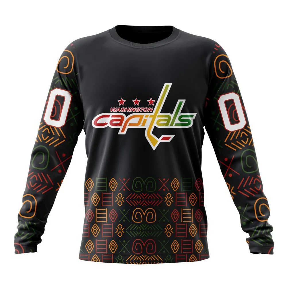 NHL Washington Capitals Special Design For Black History Month St2401 Long Sleeved Sweatshirt 