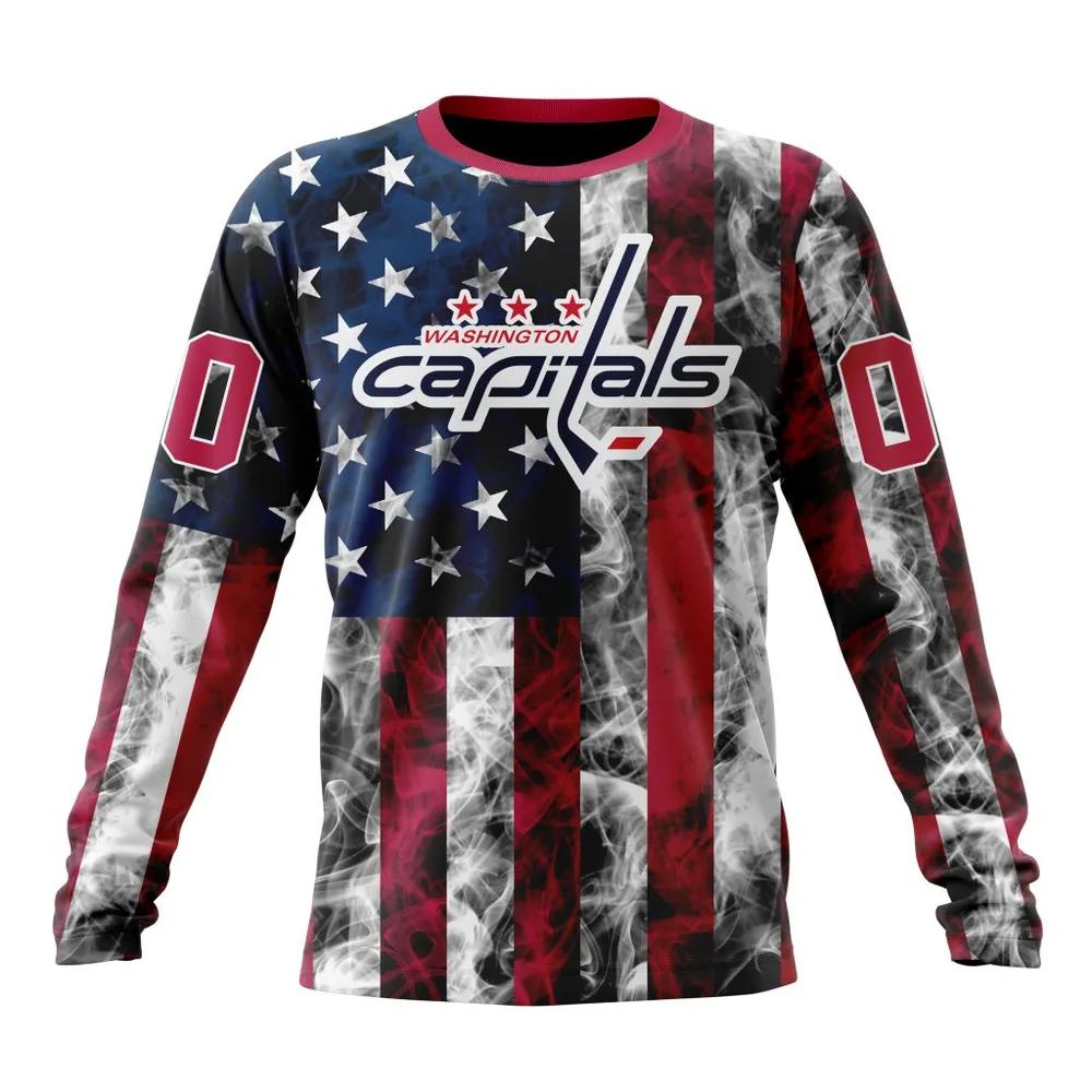 NHL Washington Capitals Special Design For Independence Day The Fourth Of July St2401 Long Sleeved Sweatshirt 