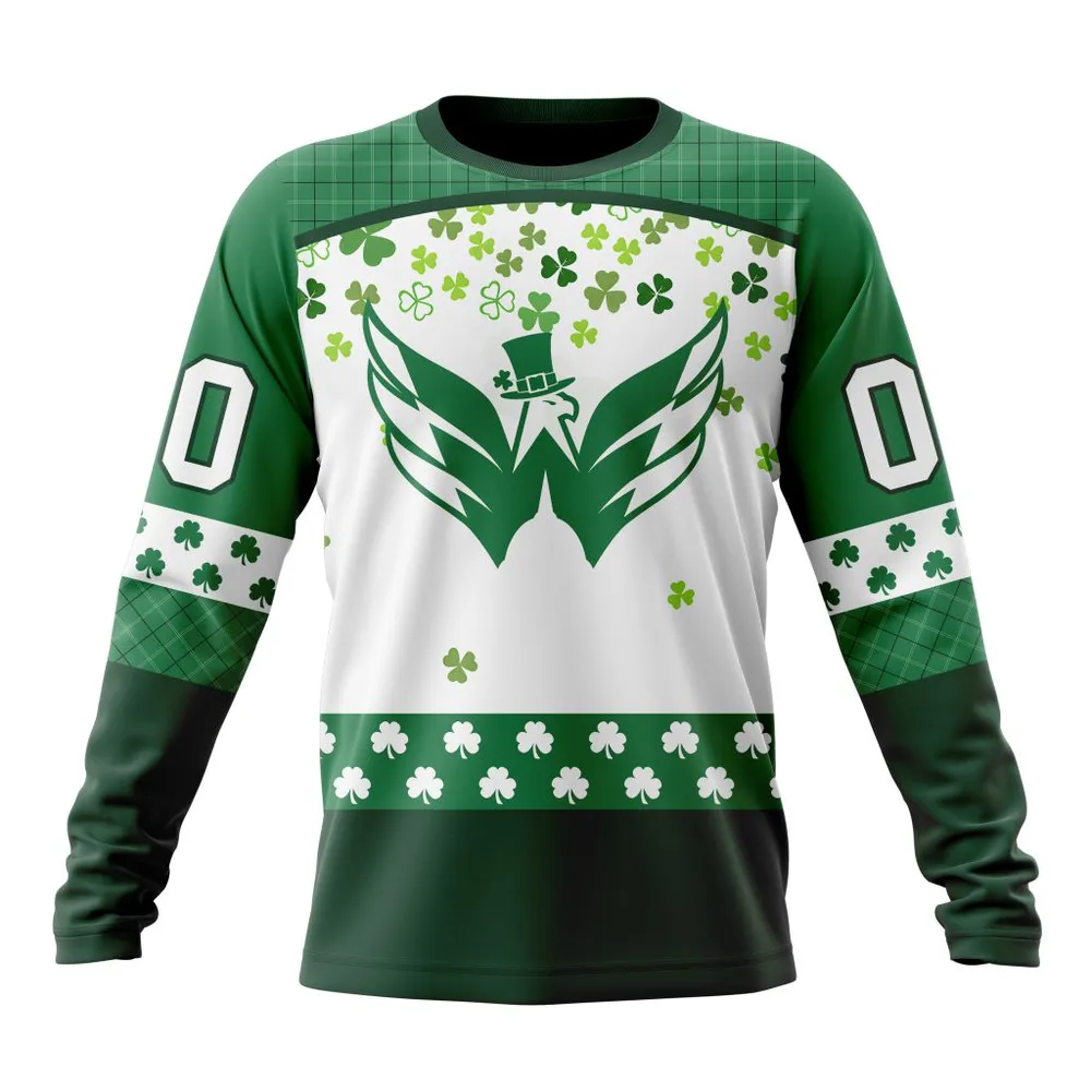 NHL Washington Capitals Special Design For St. Patrick Day St2401 Long Sleeved Sweatshirt 