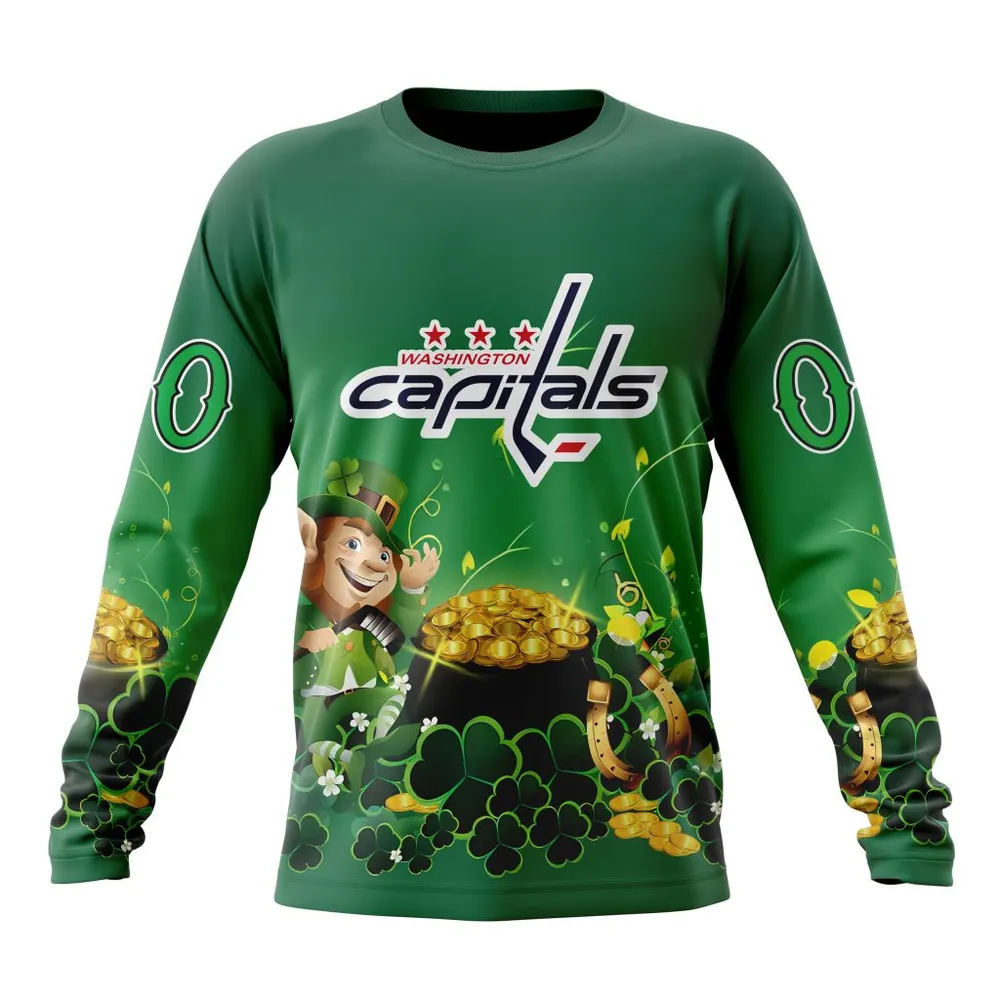 NHL Washington Capitals Special Design For St. Patrickâ€™S Day St2403 Long Sleeved Sweatshirt 