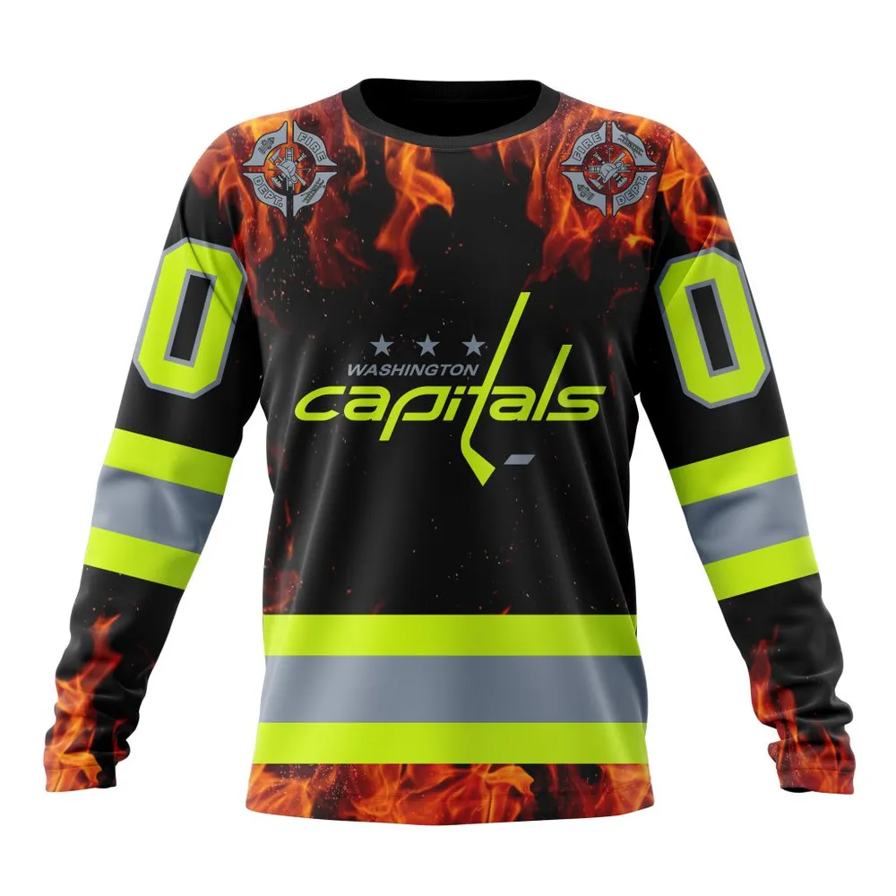 NHL Washington Capitals Special Design Honoring Firefighters St2401 Long Sleeved Sweatshirt 