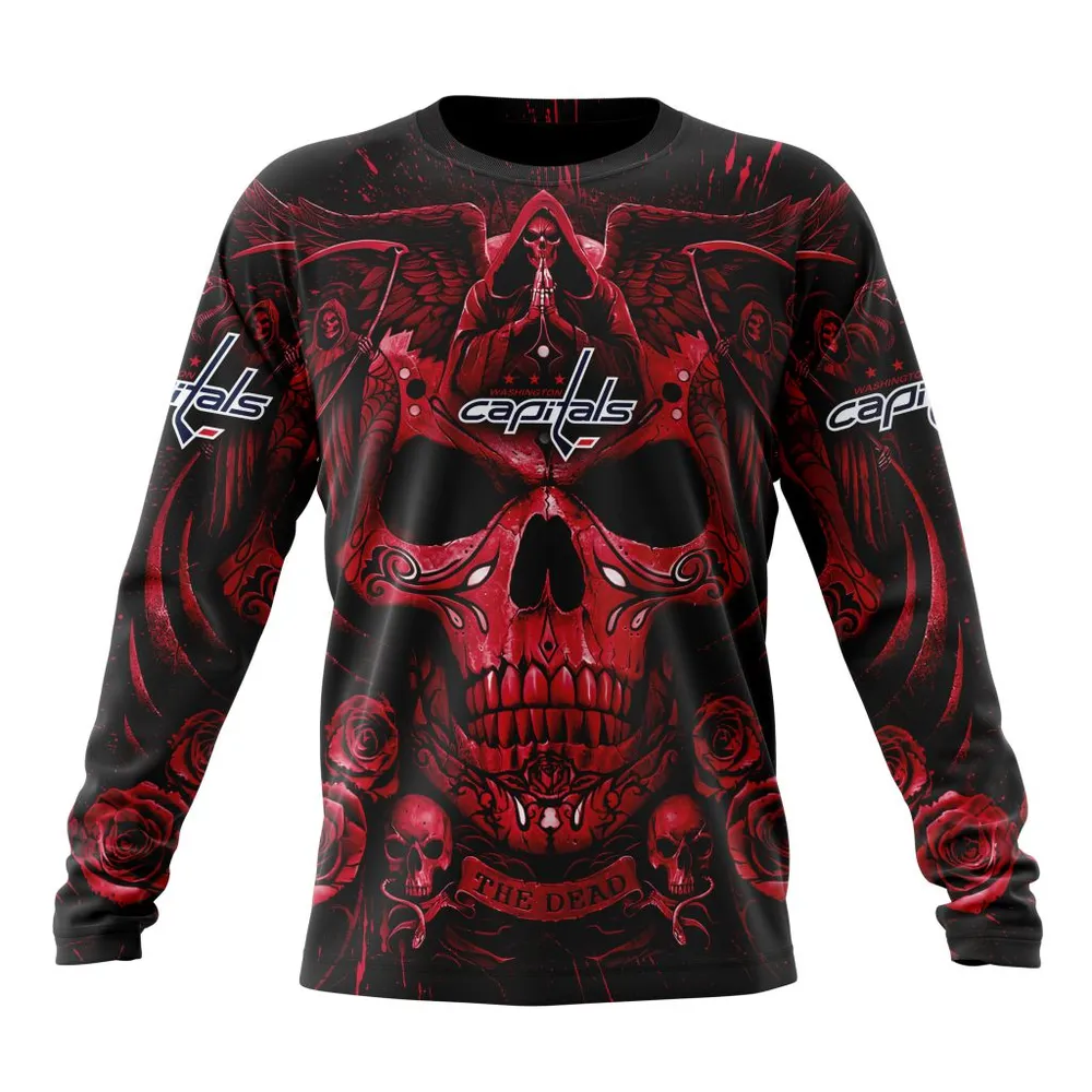 NHL Washington Capitals Special Design With Skull Art St2203 Long Sleeved Sweatshirt 