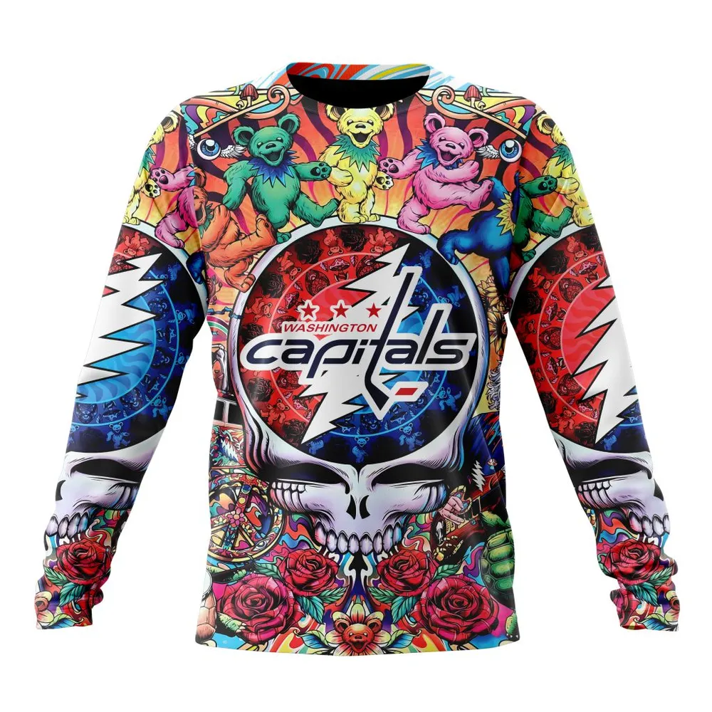 NHL Washington Capitals Special Grateful Dead Design St2304 Long Sleeved Sweatshirt 