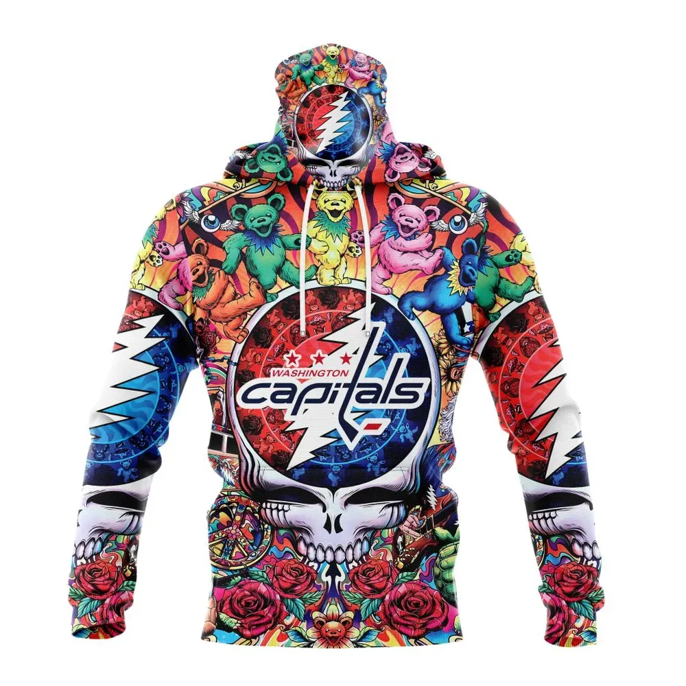 NHL Washington Capitals Special Grateful Dead Design St2304 Mask Hoodie