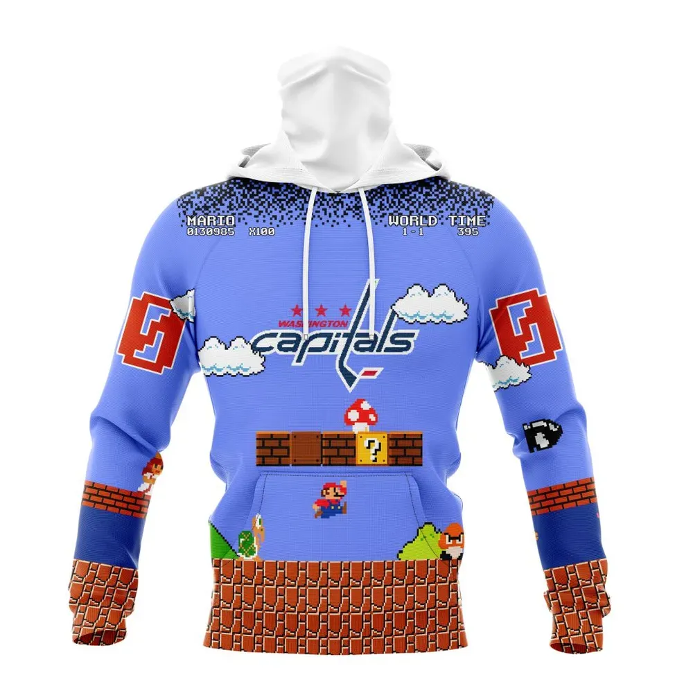 NHL Washington Capitals Special Kits With Super Mario Game Design Mask Hoodie