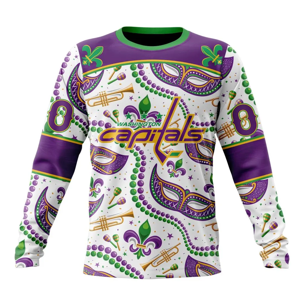 NHL Washington Capitals Special Mardi Gras Design St2401 Long Sleeved Sweatshirt 