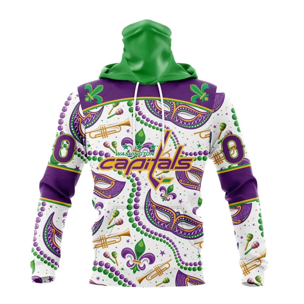 NHL Washington Capitals Special Mardi Gras Design St2401 Mask Hoodie