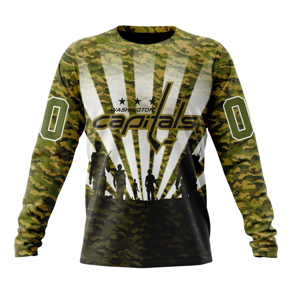 NHL Washington Capitals Special Military Camo Kits For Veterans Day And Rememberance Day St2201 Long Sleeved Sweatshirt 