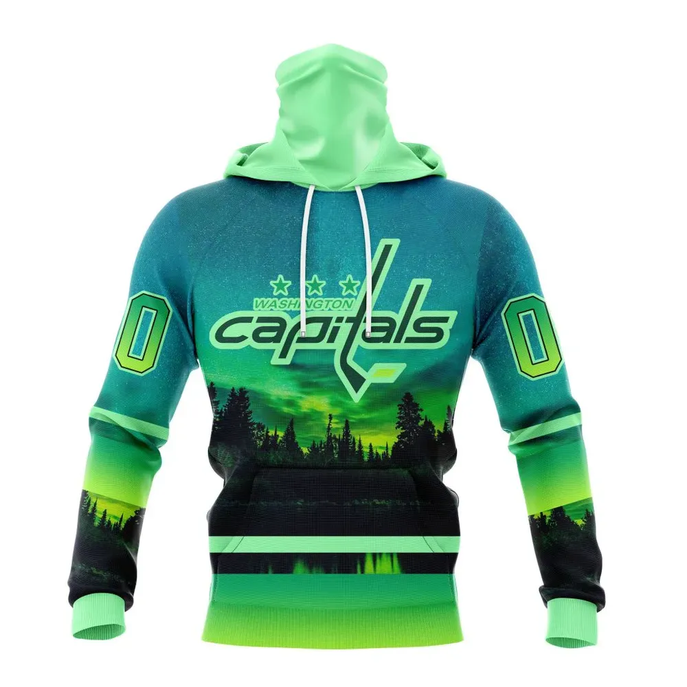 NHL Washington Capitals Special Northern Lights Design St2302 Mask Hoodie