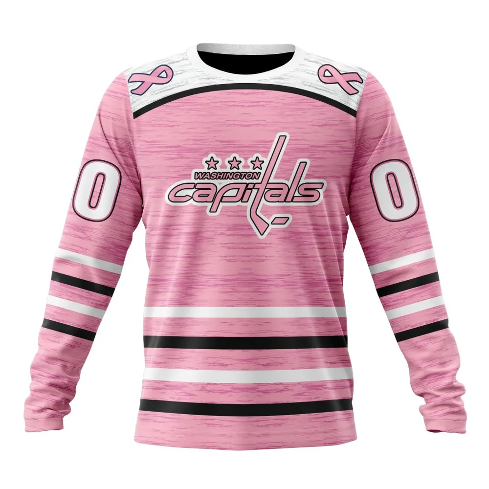 NHL Washington Capitals Special Pink Fight Breast Cancer Design St2304 Long Sleeved Sweatshirt 