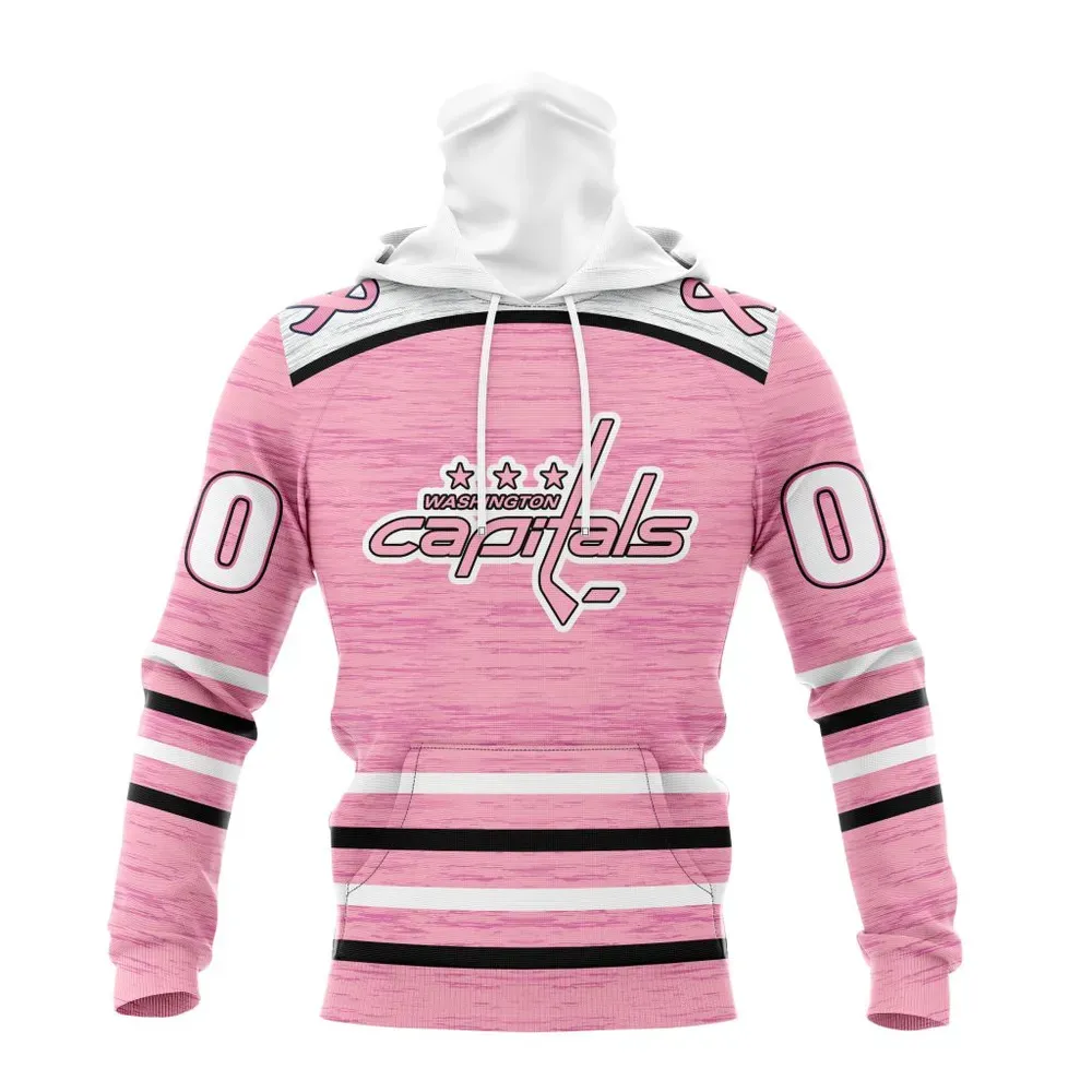 NHL Washington Capitals Special Pink Fight Breast Cancer Design St2304 Mask Hoodie