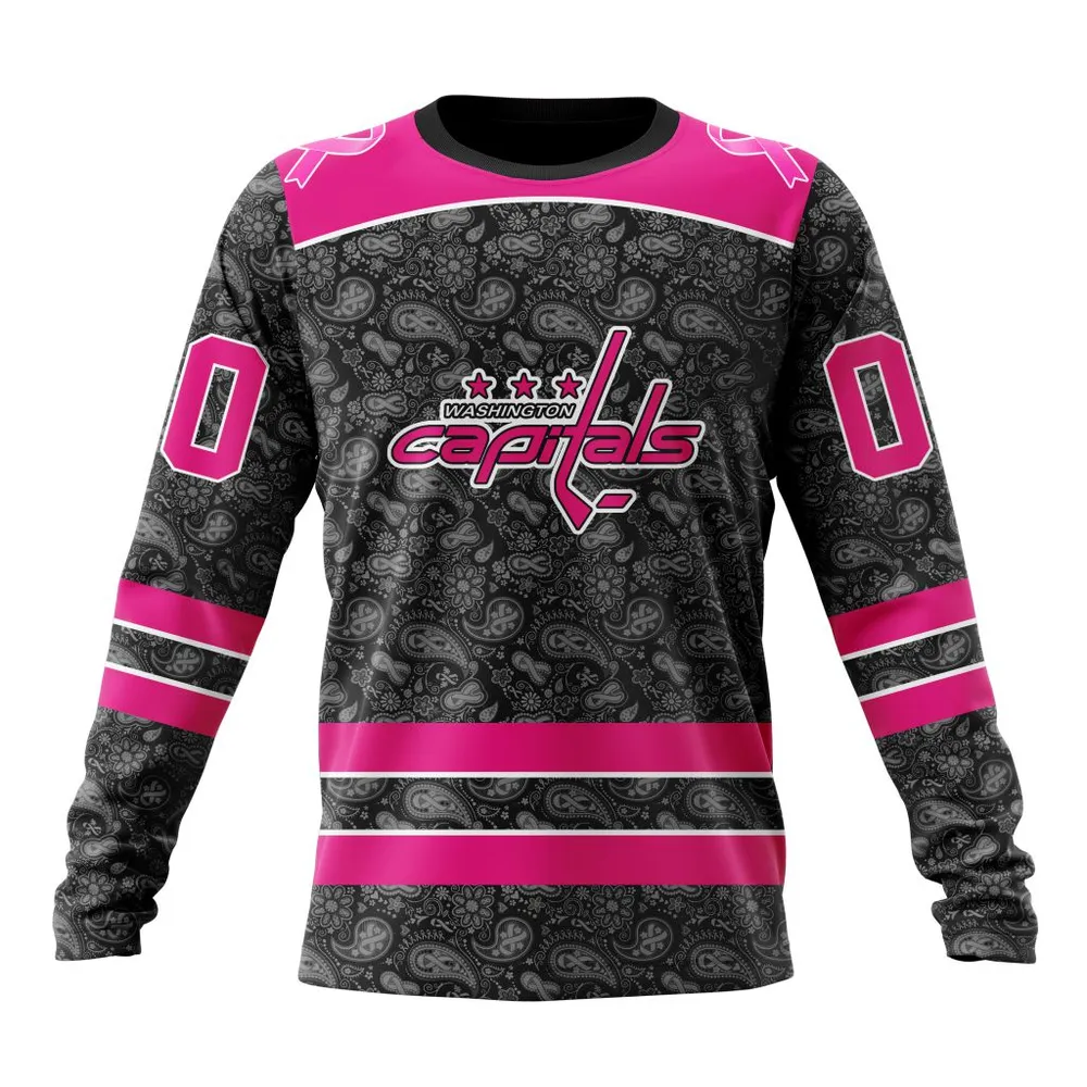 NHL Washington Capitals Special Pink In The Rink Fight Breast Cancer St2301 Long Sleeved Sweatshirt 