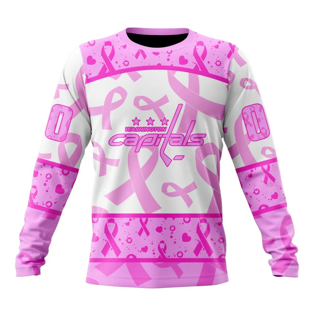 NHL Washington Capitals Special Pink October Breast Cancer Awareness Month St2302 Long Sleeved Sweatshirt 