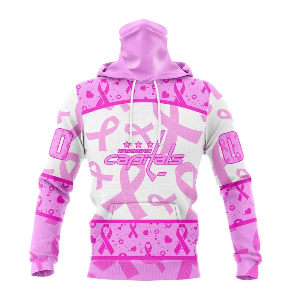 NHL Washington Capitals Special Pink October Breast Cancer Awareness Month St2302 Mask Hoodie