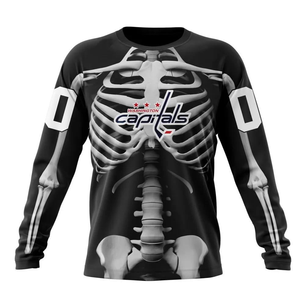 NHL Washington Capitals Special Skeleton Costume For Halloween St2301 Long Sleeved Sweatshirt 