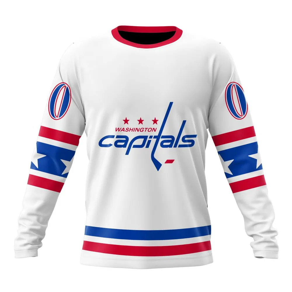 NHL Washington Capitals Special Whiteout Design St2401 Long Sleeved Sweatshirt 