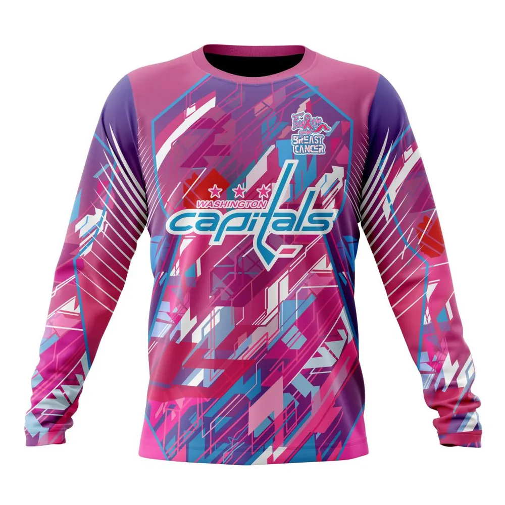 NHL Washington Capitals | Specialized Design I Pink I Can! Fearless Again Breast Cancer Long Sleeved Sweatshirt 