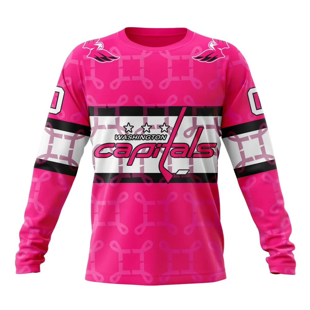 NHL Washington Capitals | Specialized Design I Pink I Can! In October We Wear Pink Breast Cancer Long Sleeved Sweatshirt 