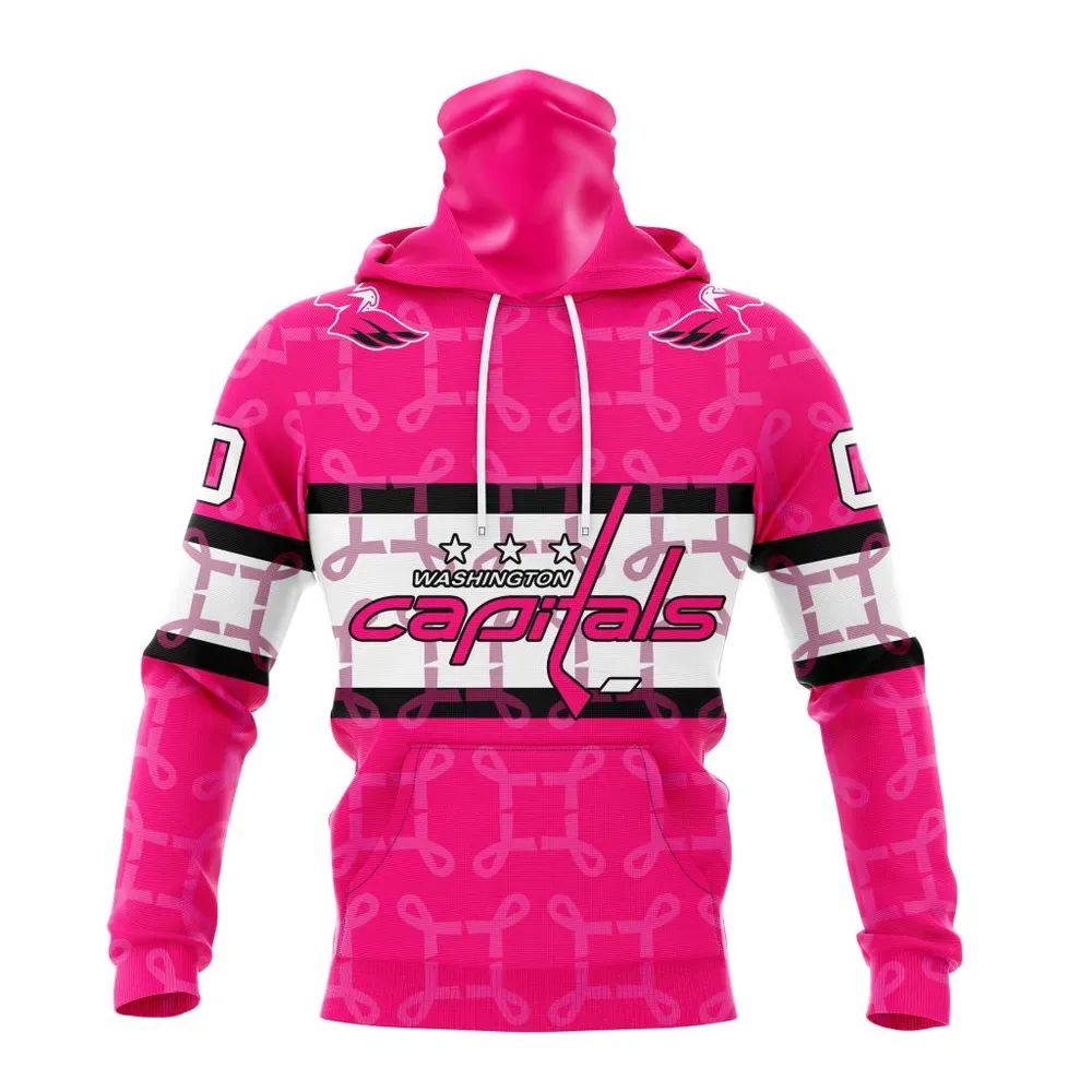 NHL Washington Capitals | Specialized Design I Pink I Can! In October We Wear Pink Breast Cancer Mask Hoodie