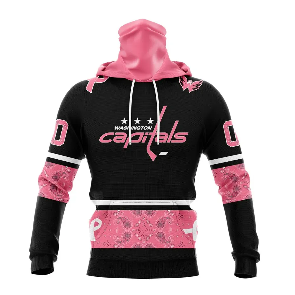 NHL Washington Capitals | Specialized Design In Classic Style With Paisley! In October We Wear Pink Breast Cancer Mask Hoodie