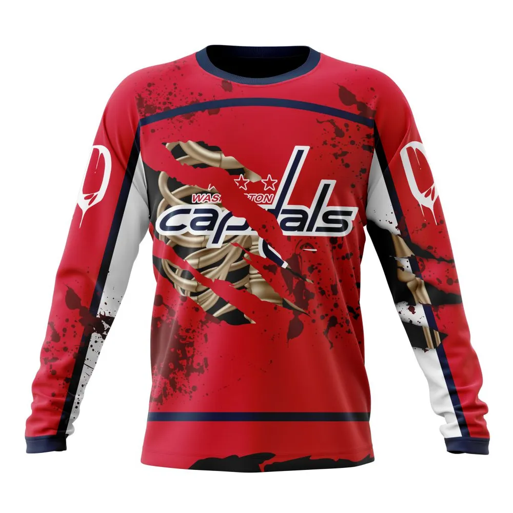 NHL Washington Capitals | Specialized Design Jersey With Your Ribs For Halloween Long Sleeved Sweatshirt 