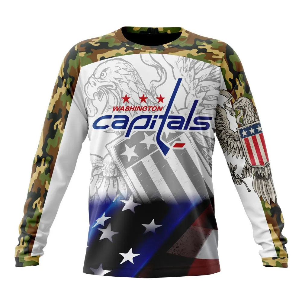 NHL Washington Capitals | Specialized Design With Our America Flag And Our America Eagle Long Sleeved Sweatshirt 