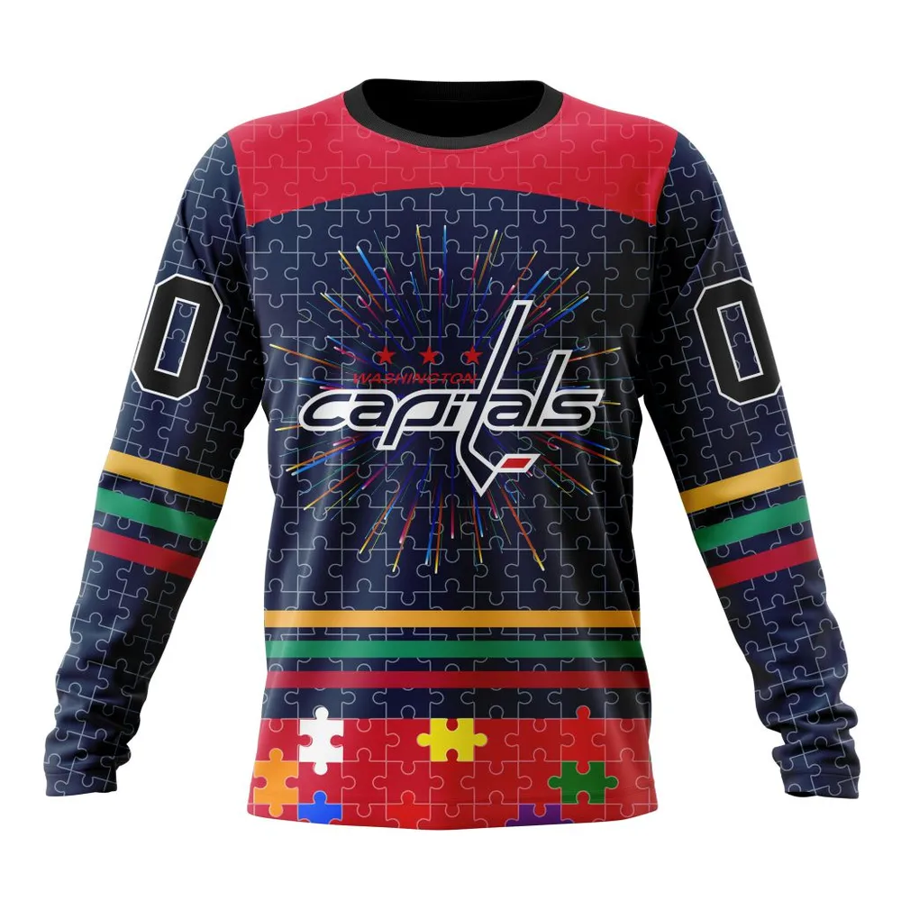 NHL Washington Capitals | Specialized Fearless Aganst Autism V0122 Long Sleeved Sweatshirt 