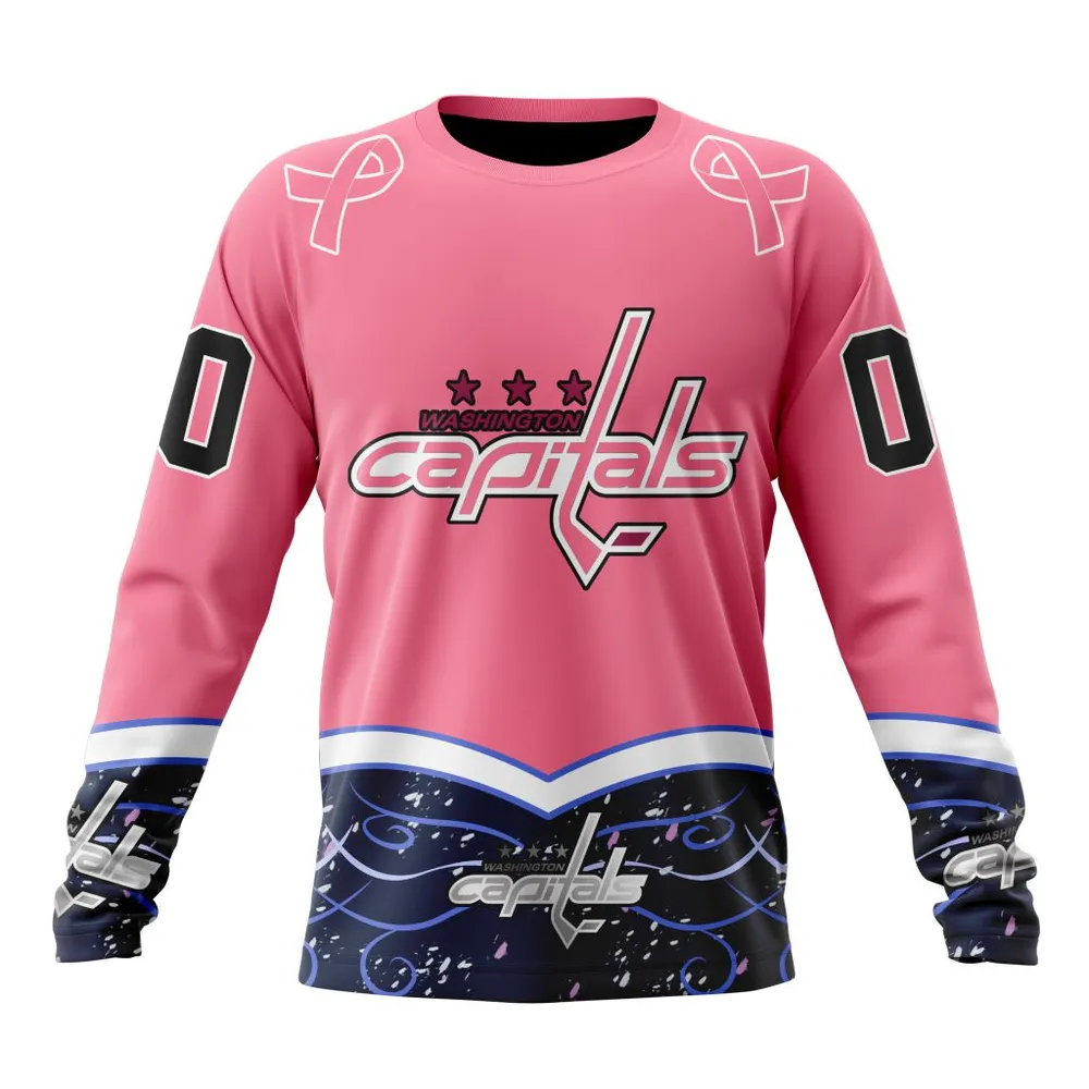 NHL Washington Capitals | Specialized Unisex For Hockey Fights Cancer Long Sleeved Sweatshirt 