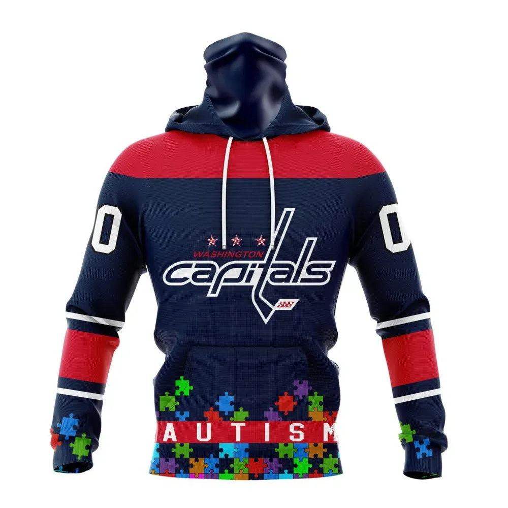 NHL Washington Capitals | Specialized Unisex Kits Hockey Fights Against Autism Mask Hoodie