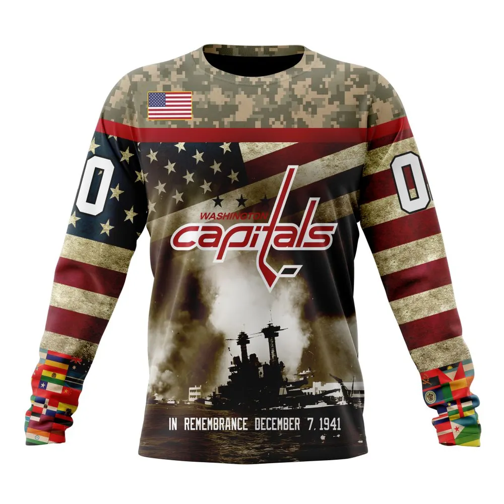 NHL Washington Capitals | Specialized Unisex Kits Remember Pearl Harbor Long Sleeved Sweatshirt 