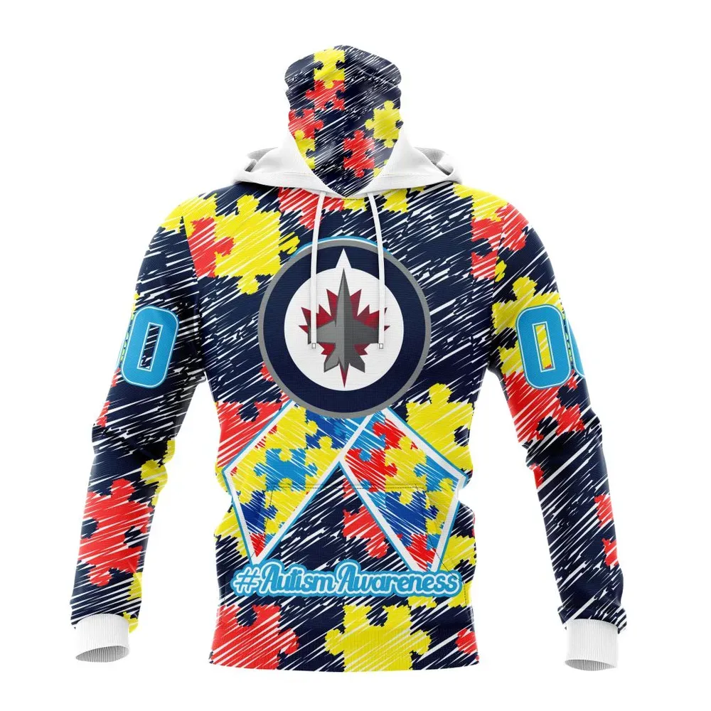 NHL Winnipeg Jets Special Autism Awareness Design St2201 Mask Hoodie