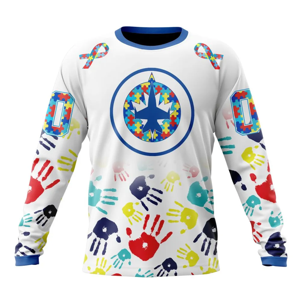 NHL Winnipeg Jets Special Autism Awareness Design St2203 Long Sleeved Sweatshirt 