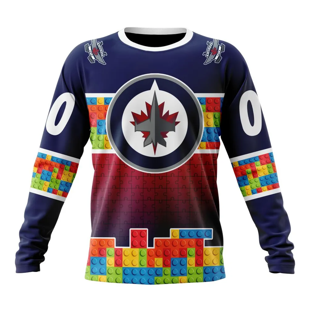 NHL Winnipeg Jets Special Autism Awareness Design V2301 Long Sleeved Sweatshirt 