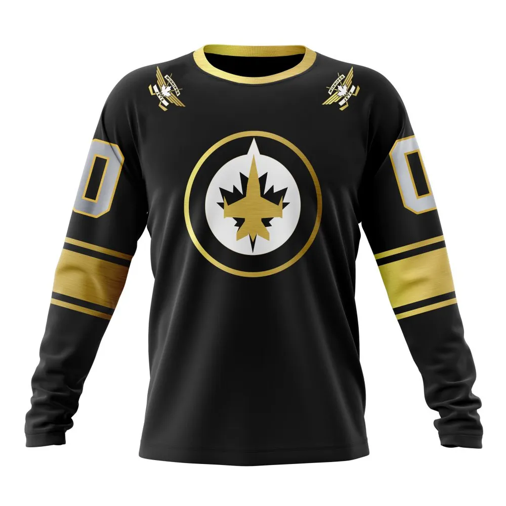 NHL Winnipeg Jets Special Black And Gold Design St2401 Long Sleeved Sweatshirt 