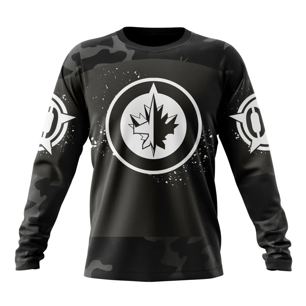 NHL Winnipeg Jets Special Black Camo Design For Veterans Day St2304 Long Sleeved Sweatshirt 