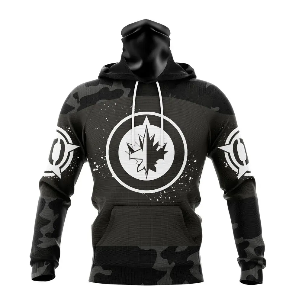 NHL Winnipeg Jets Special Black Camo Design For Veterans Day St2304 Mask Hoodie