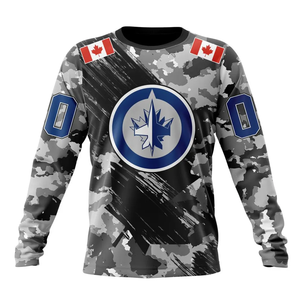 NHL Winnipeg Jets Special Camo Armed Forces Design St2301 Long Sleeved Sweatshirt 