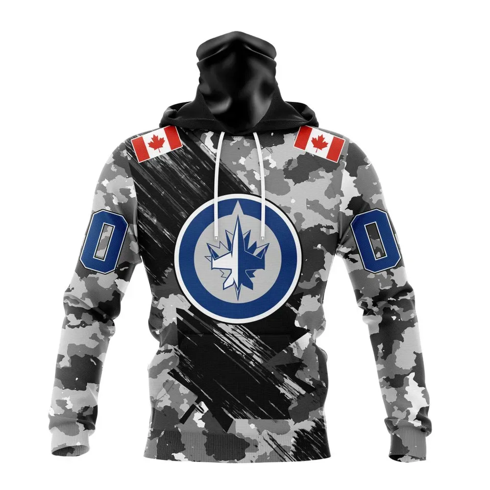 NHL Winnipeg Jets Special Camo Armed Forces Design St2301 Mask Hoodie