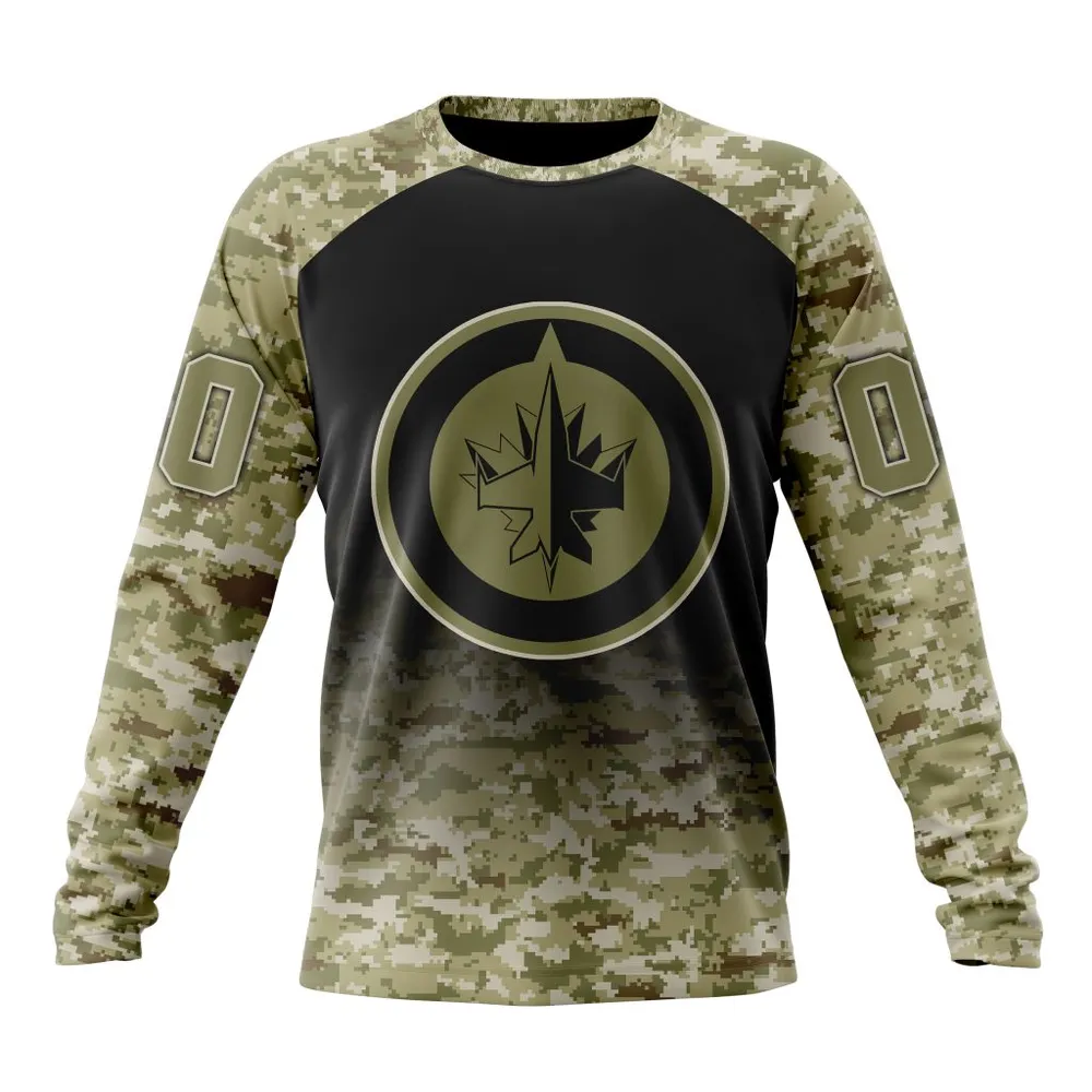 NHL Winnipeg Jets Special Camo Design For Remembrance Day St2302 Long Sleeved Sweatshirt 