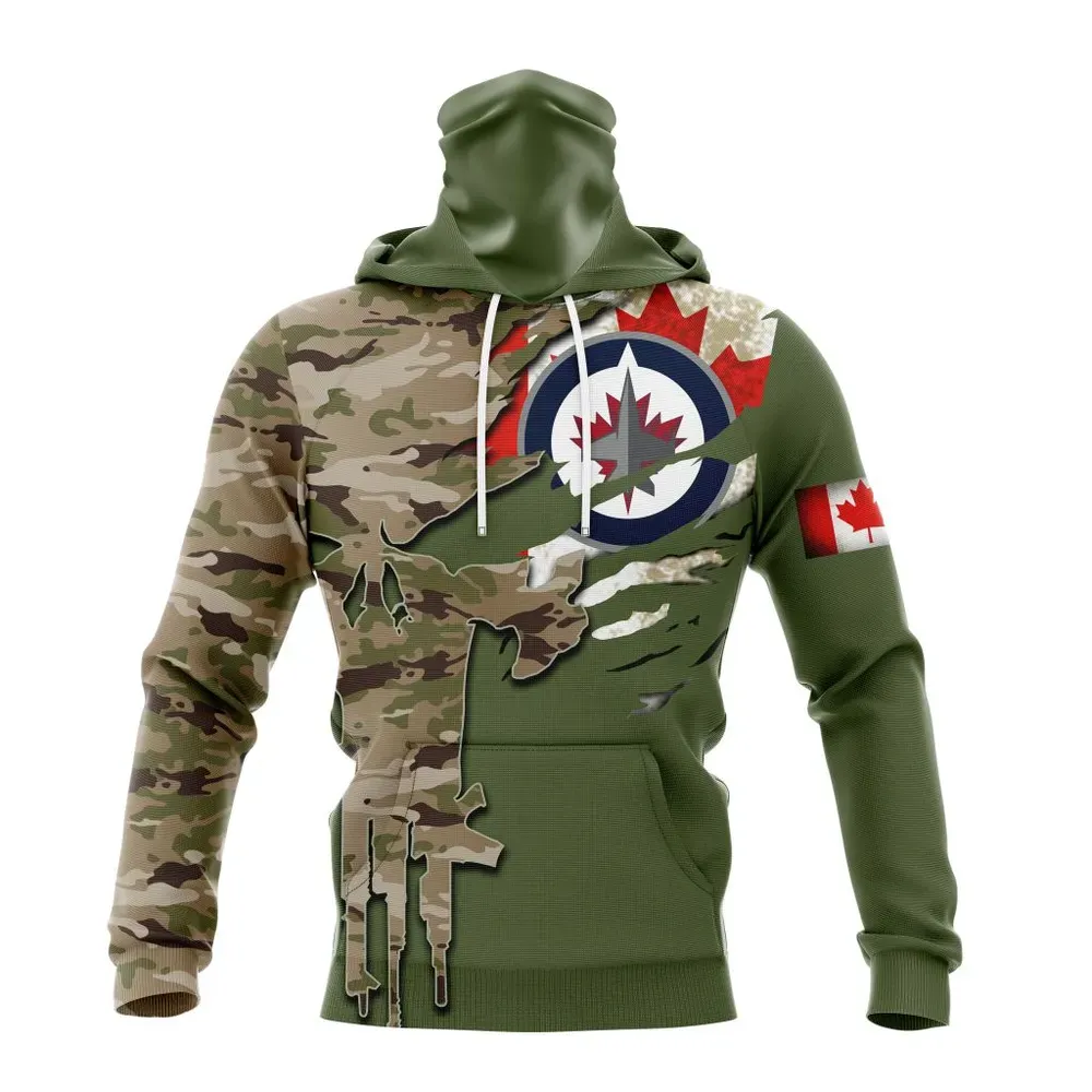 NHL Winnipeg Jets Special Camo Skull Design St2303 Mask Hoodie