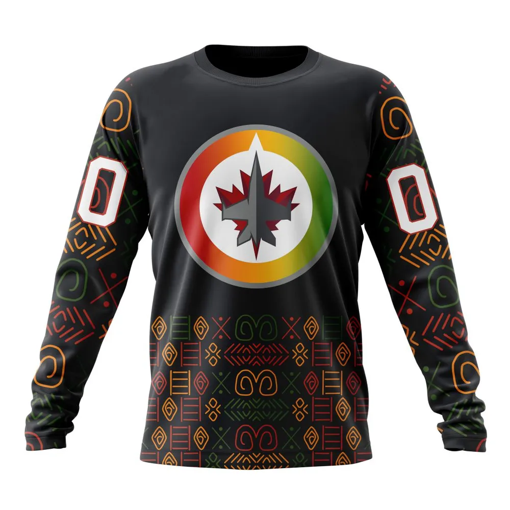 NHL Winnipeg Jets Special Design For Black History Month St2401 Long Sleeved Sweatshirt 