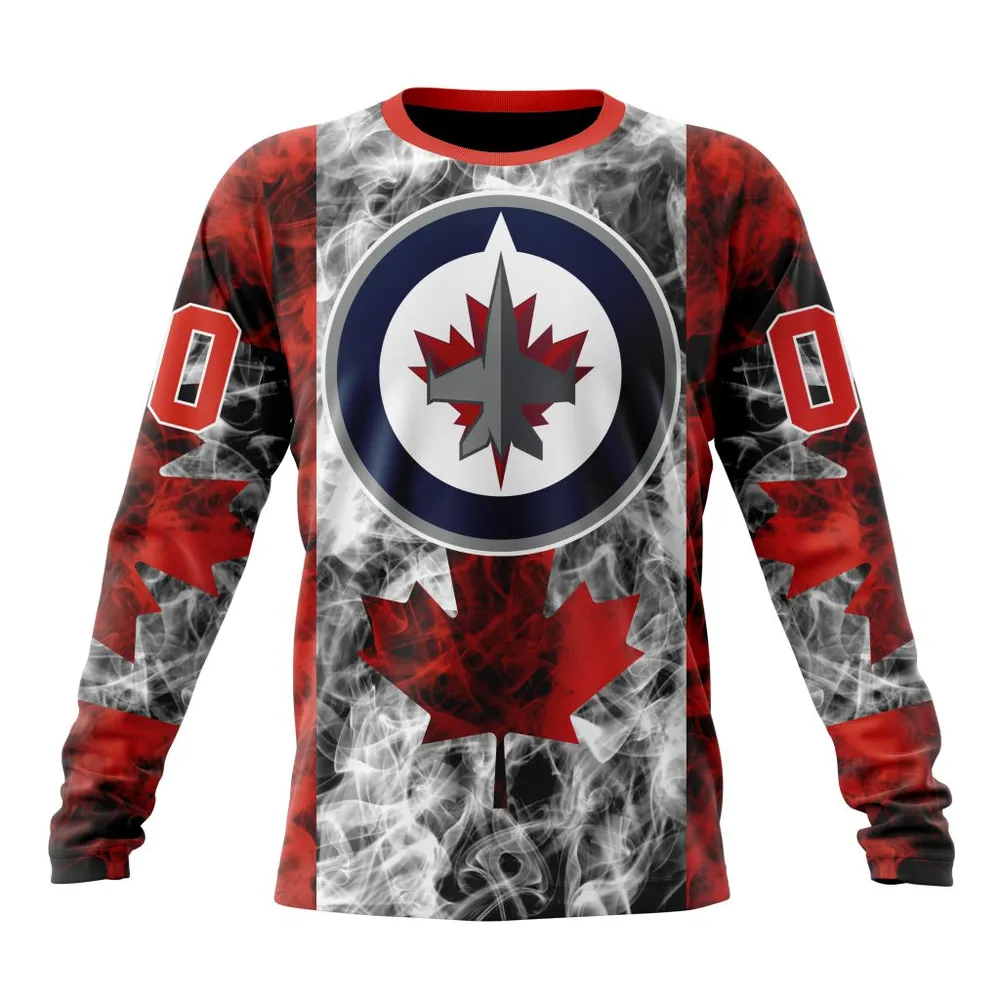 NHL Winnipeg Jets Special Design For Canada Day St2401 Long Sleeved Sweatshirt 