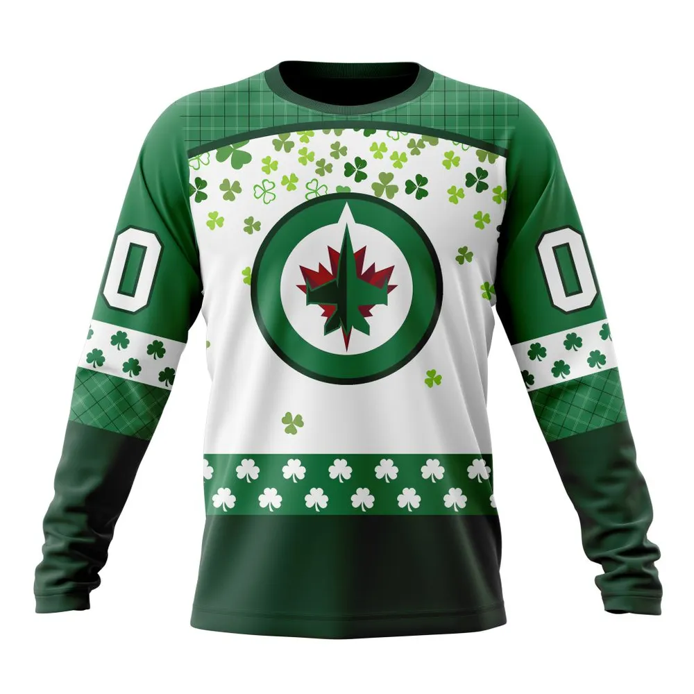 NHL Winnipeg Jets Special Design For St. Patrick Day St2401 Long Sleeved Sweatshirt 