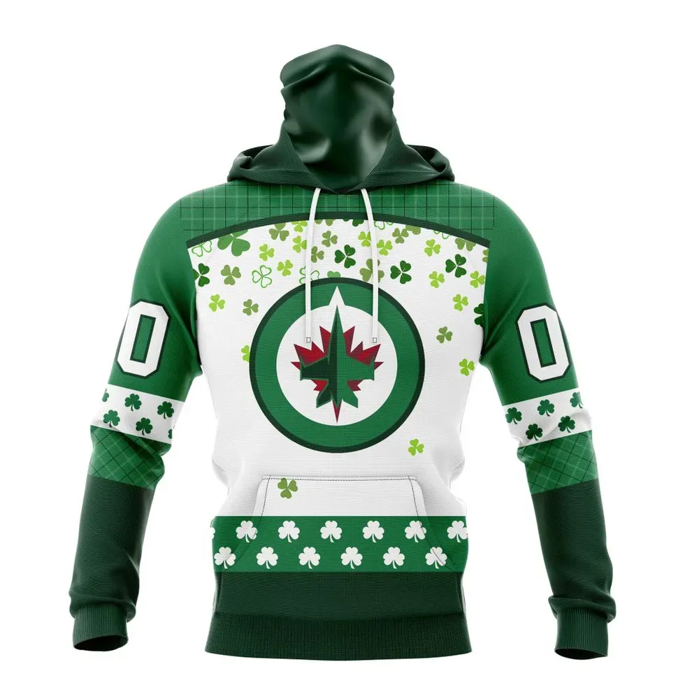 NHL Winnipeg Jets Special Design For St. Patrick Day St2401 Mask Hoodie