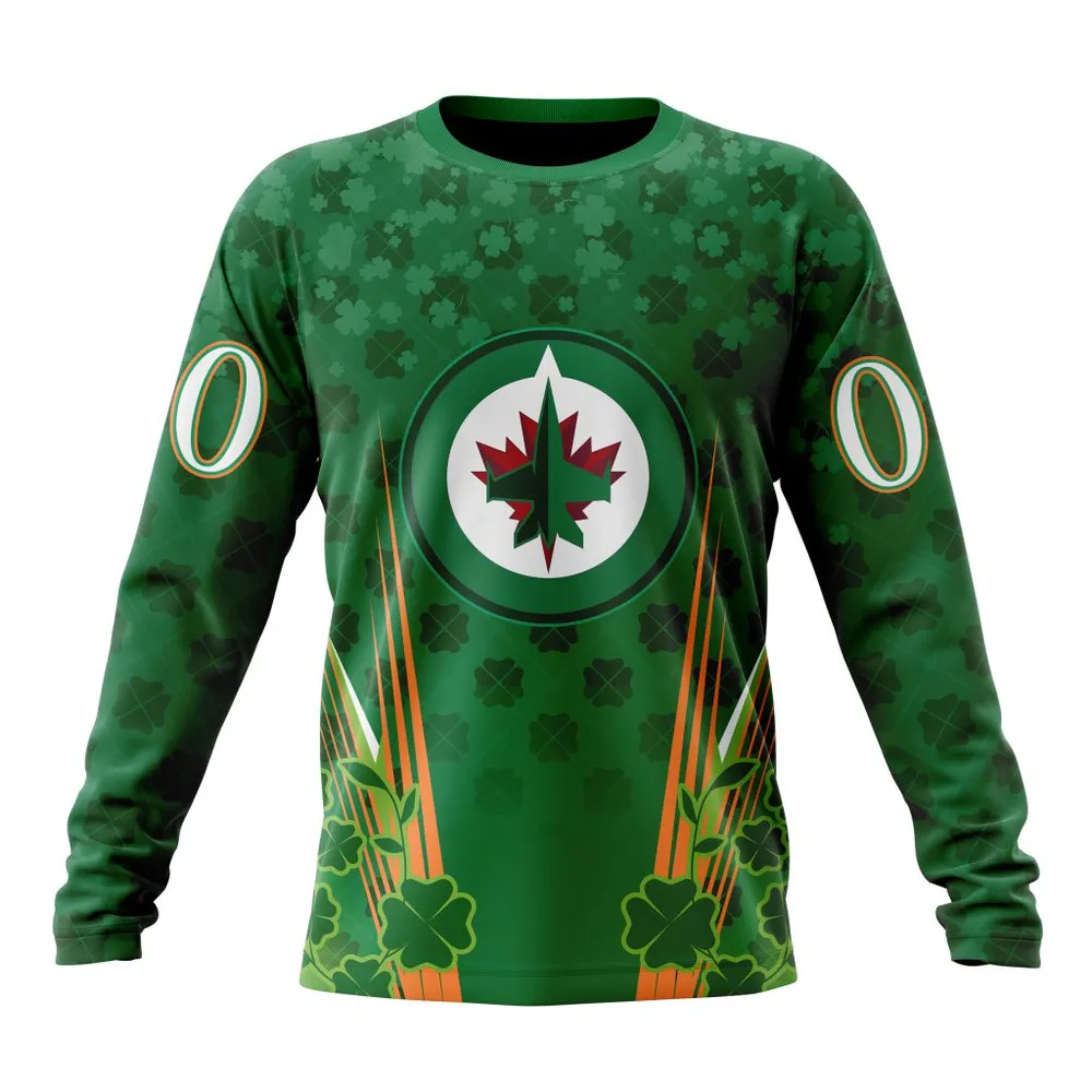 NHL Winnipeg Jets Special Design For St. Patrickâ€™S Day St2402 Long Sleeved Sweatshirt 