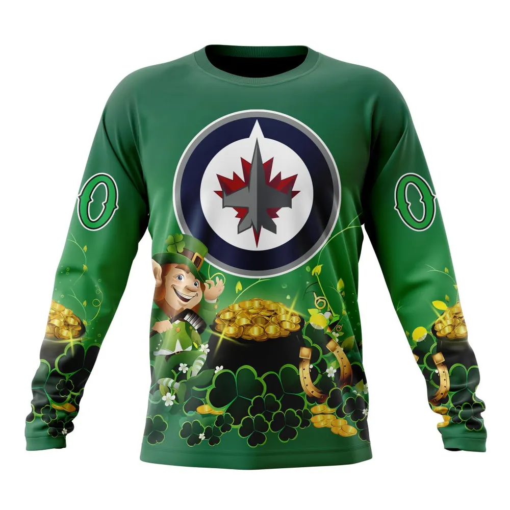 NHL Winnipeg Jets Special Design For St. Patrickâ€™S Day St2403 Long Sleeved Sweatshirt 