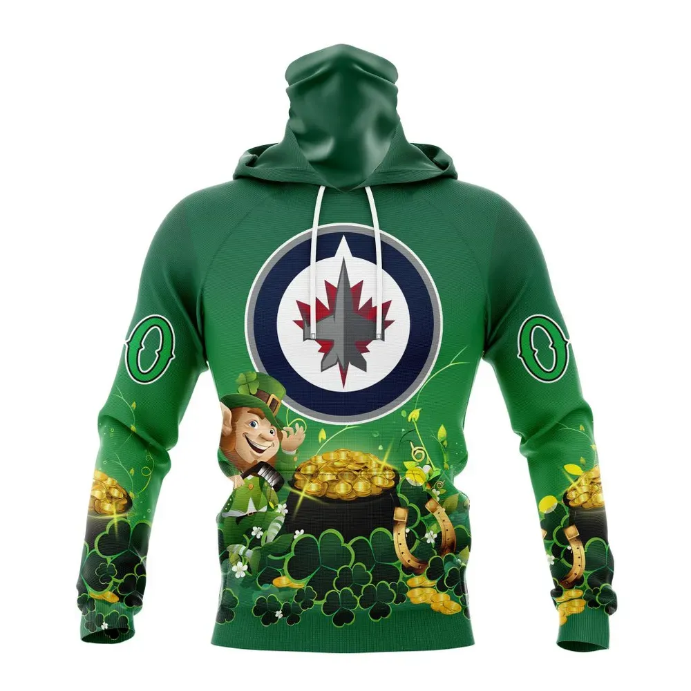 NHL Winnipeg Jets Special Design For St. Patrickâ€™S Day St2403 Mask Hoodie