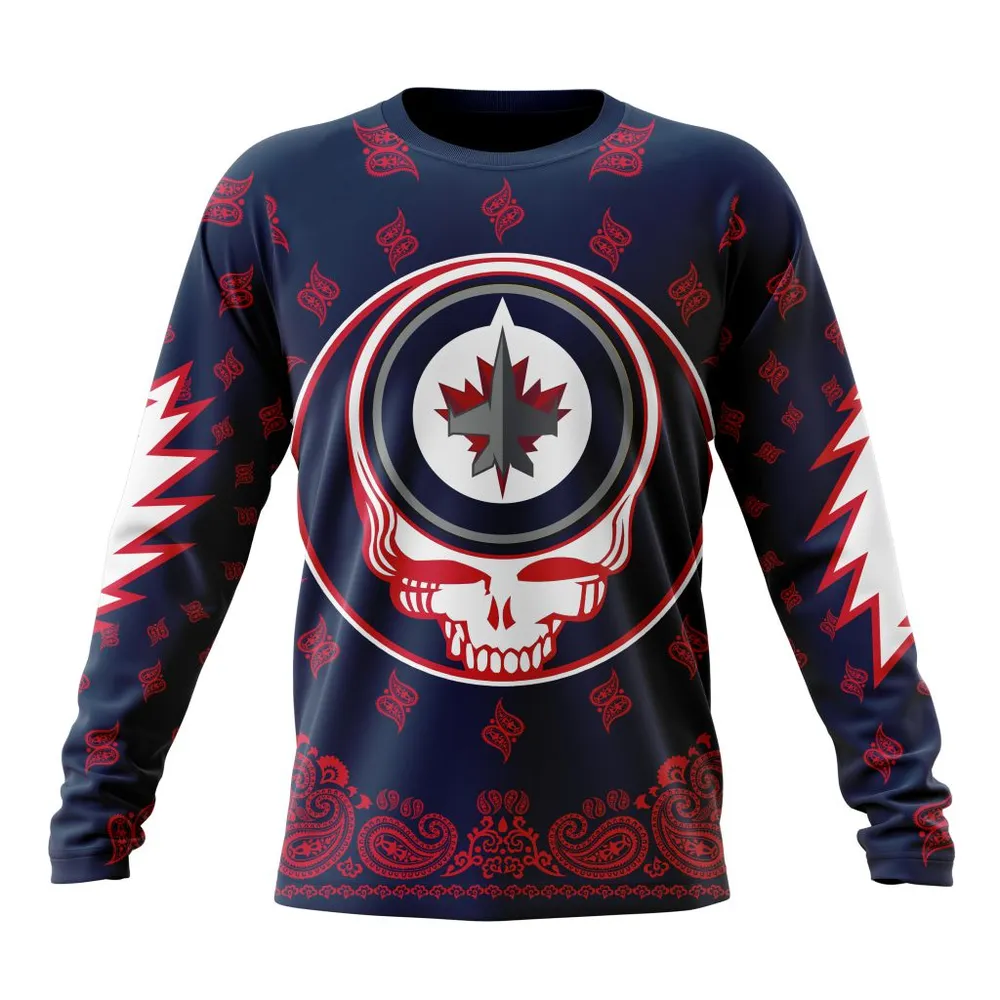 NHL Winnipeg Jets Special Grateful Dead Design St2303 Long Sleeved Sweatshirt 