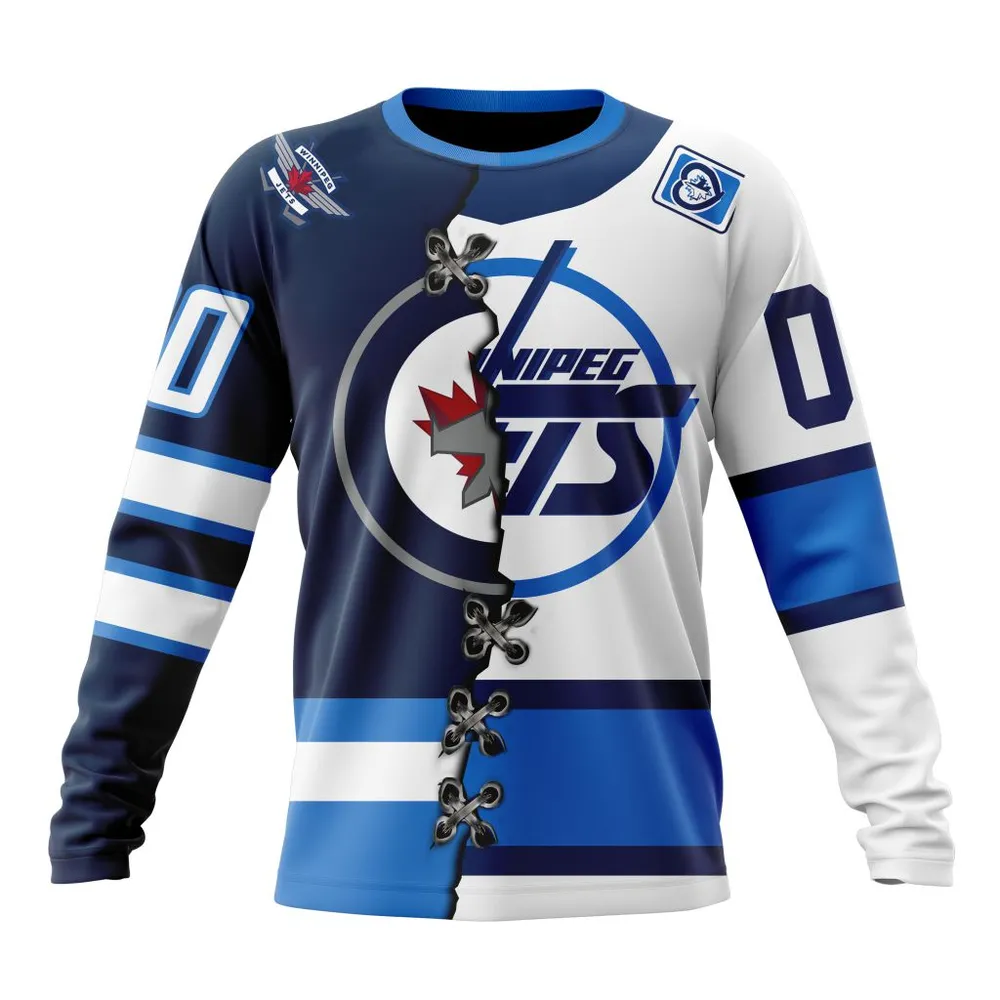 NHL Winnipeg Jets Special Home Mix Reverse Retro Personalized Kits Long Sleeved Sweatshirt 