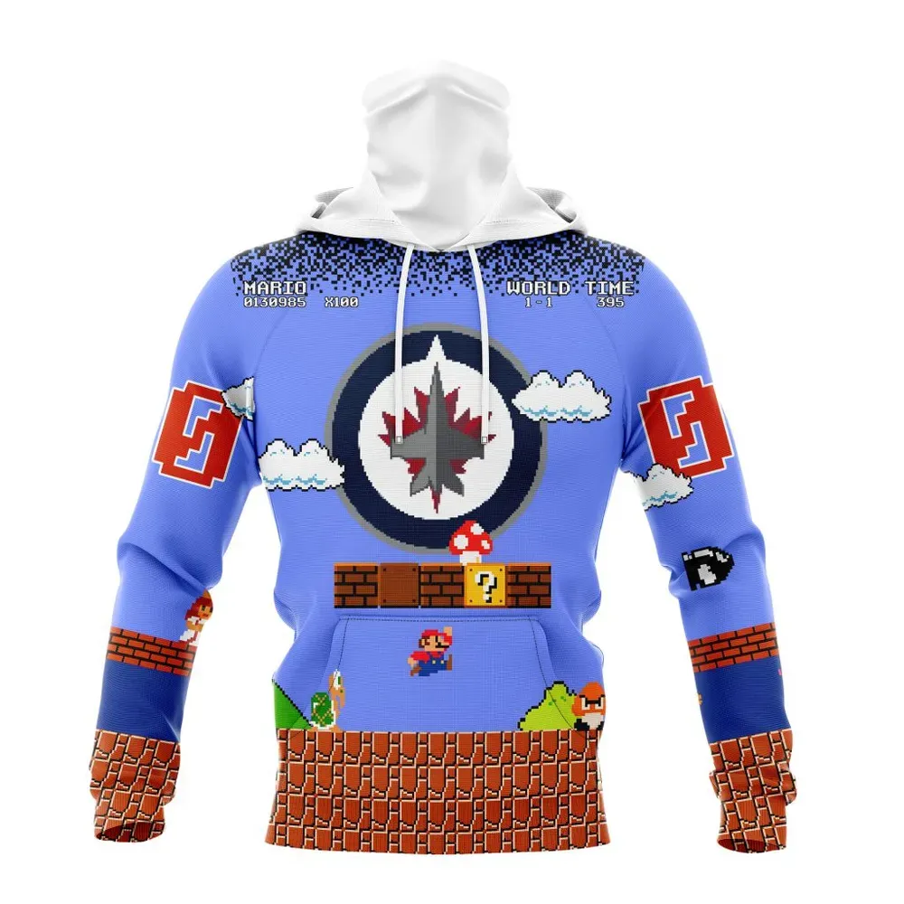 NHL Winnipeg Jets Special Kits With Super Mario Game Design Mask Hoodie